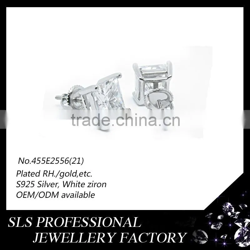 New designs earring big single stone jewelry wedding jewelry earring for Unisex gents 925 silver earring charm