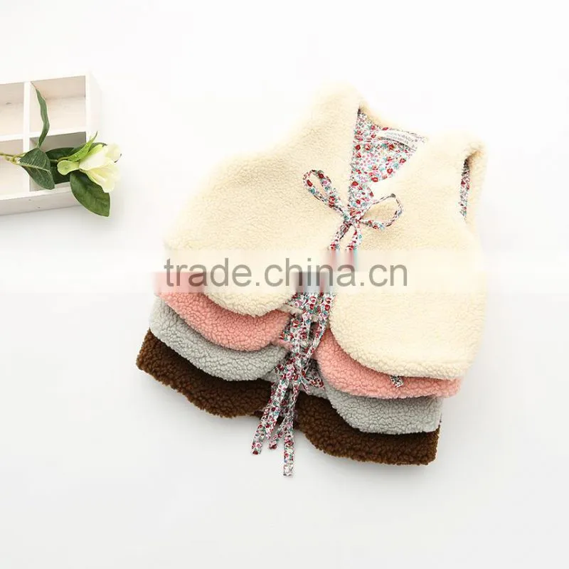 2015 Autumn & Winter Children Vest All-match Girl Lamb Wool Fur Coat Baby Girl Outwear With Fur Balls
