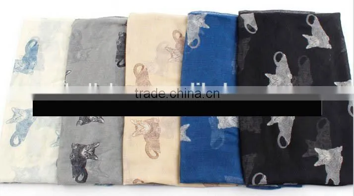 Wholesale Vogue Popular Women Daily Must-have Polyester Voile Fabric Cute Cat Print Infinity Neck Tube Scarf