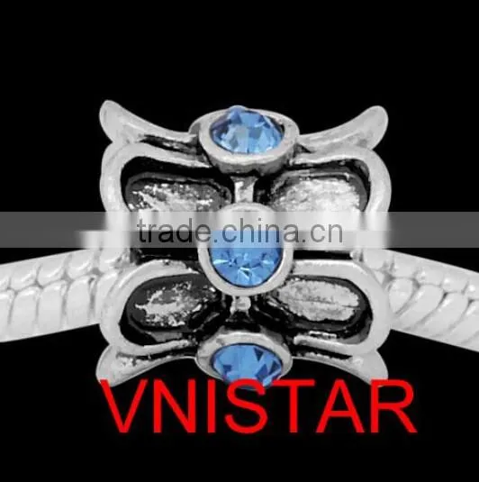Vnistar antique Silver plated european beads with 6 pieces stone beads in different colors for bracelet, size in 11*13mm PBD1015
