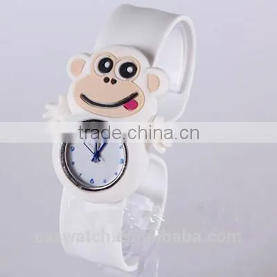 Cute naughty monkey shaped case silicone kids slap band watch