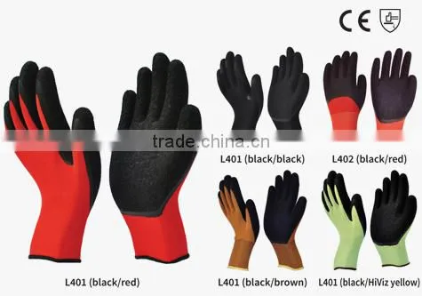 CE certification 13G Black Latex rubber coated cotton liner Cut Resistant Safety hand Gloves for construction work