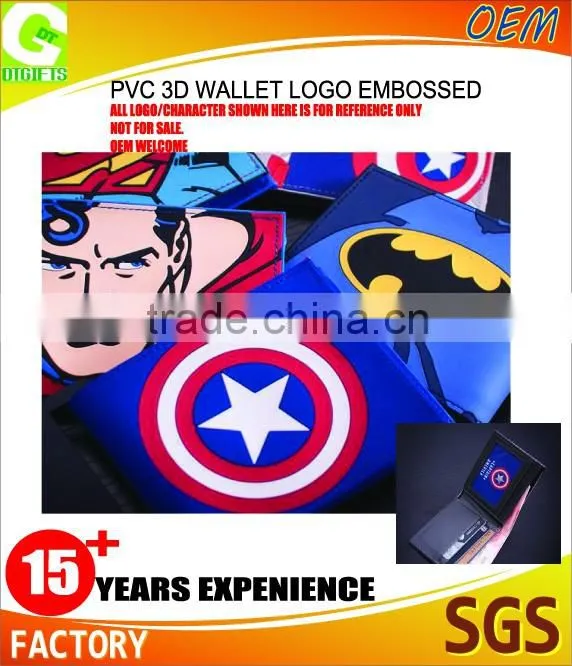 PU 3D pvc embossed logo promotion wallet Rfid leather men's wallet