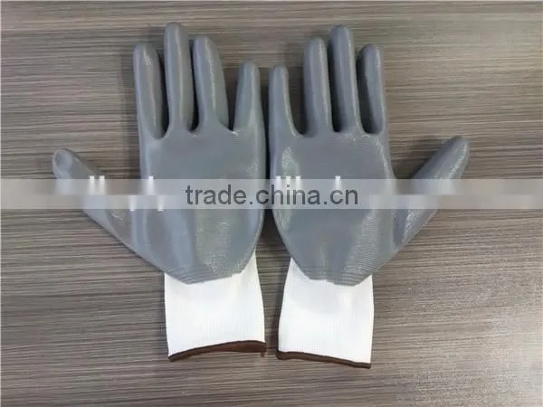 High quality 13 gauge 45g 10' gray nitrile coated white nylon industrial working glove