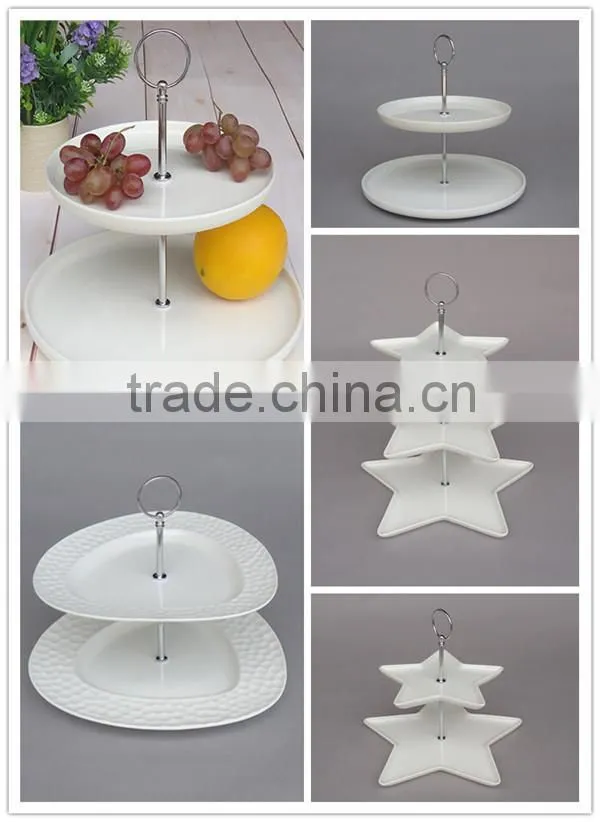 Fruit plate, ceramic 2 layers plates with silver carry