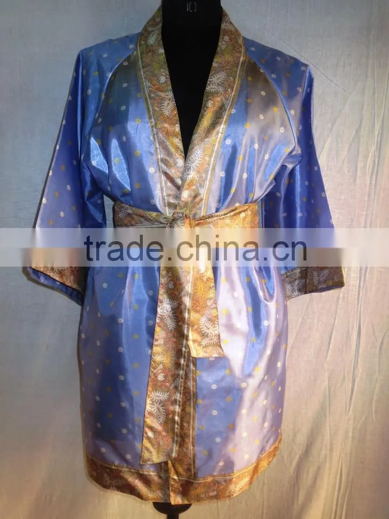 Indian Wholesaler Vintage Silk Saree Kimono Women Night Wear Night Gown Sexy Bathrobe