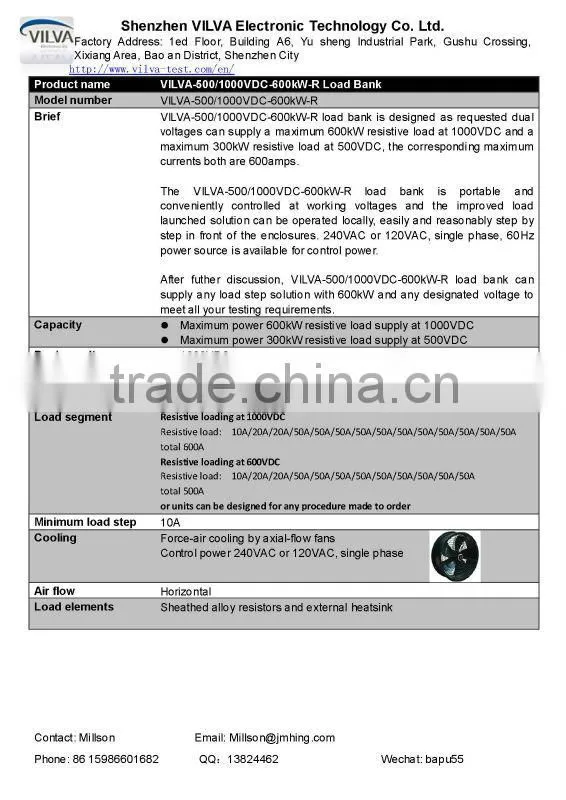 1000VDC 600kW multiple voltages DC load bank