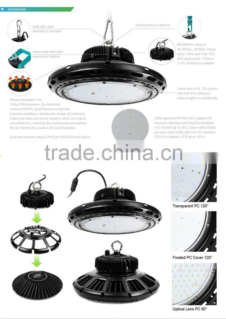 CE and ROHS Certification CE Rohs 140lm w cool white Nichia Osram chip 150w 120w led high bay light