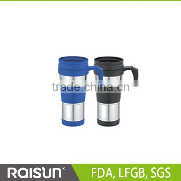 BPA free Stainless steel travel mug with middle rubber/silicon