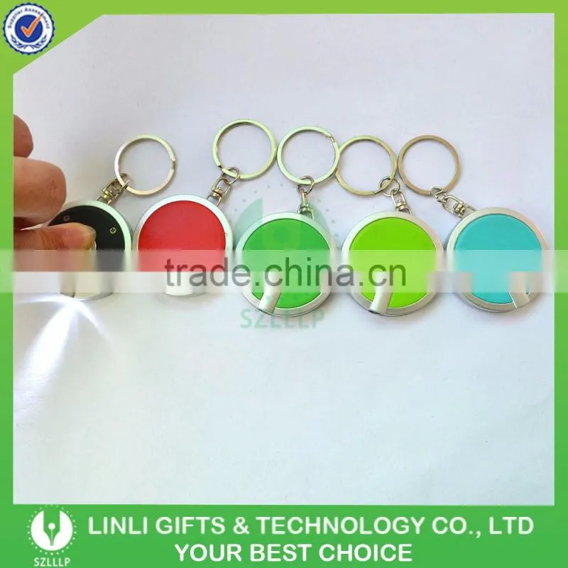 Round Shaped Promotional Plastic Keychains Led Light Torch
