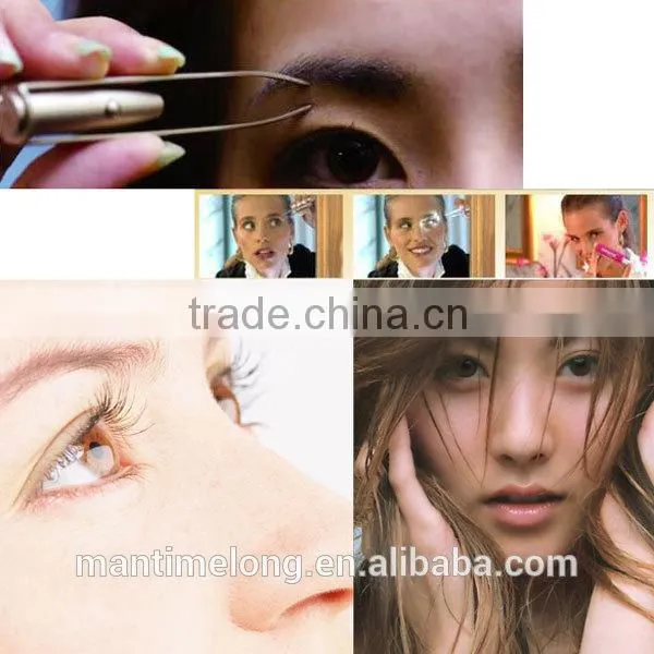 Stainless Steel Make Up Tool LED Light Eyelash Eyebrow Hair Removal Tweezer