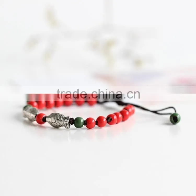 Japanese and Korean Style Jewelry Double Fishes Ceramic Beads Bracelet Animal Stone Bracelets for smart girls
