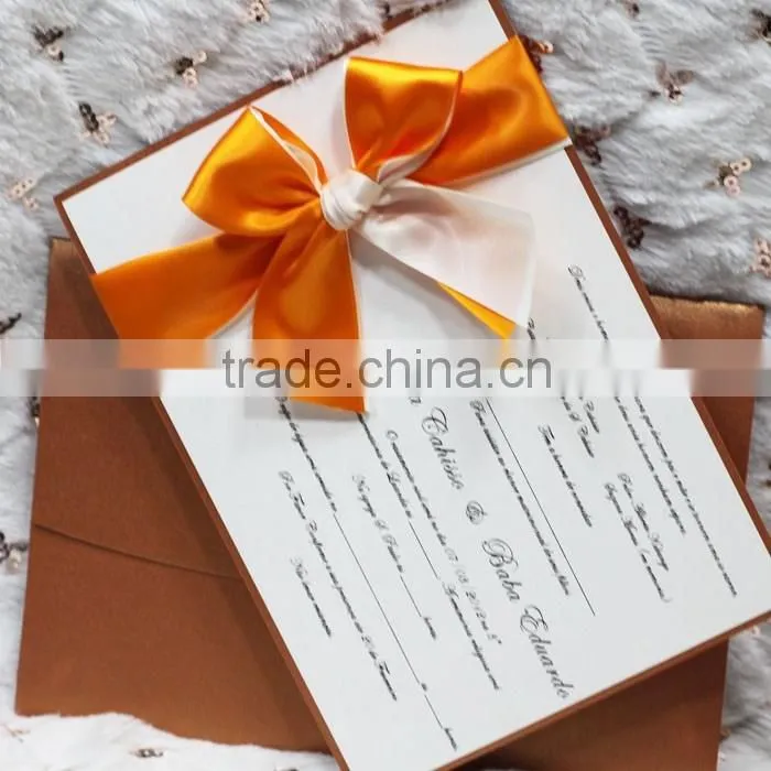 2016 newmengxing black, red, gold wedding invitations with ribbon bow