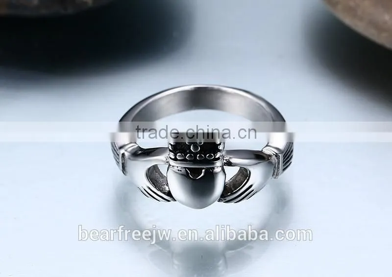 Stainless Steel Wedding Rings Men Women Claddagh Ring Ireland Heart Crown