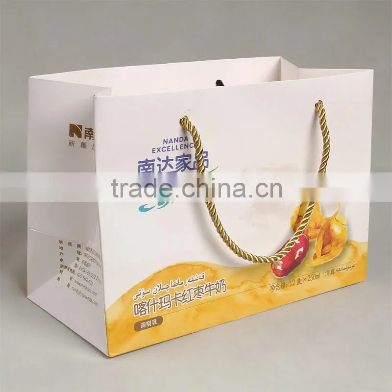 New design paper hand bag with deep space and golden handle for health protection products
