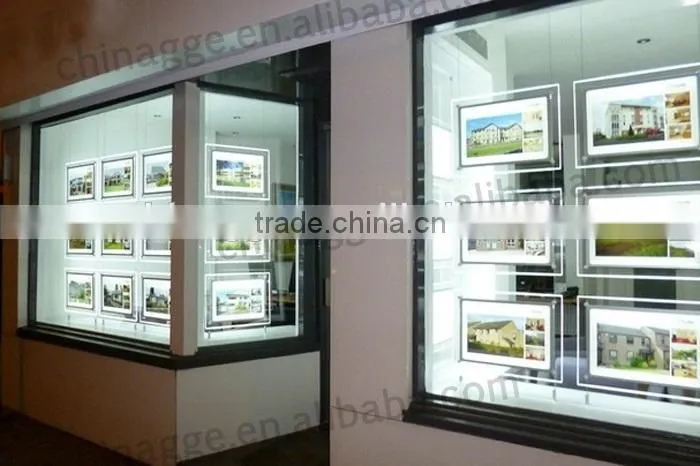 Wall hanging indoor advertising display real estate window display light pockets with Laser engraved dots LGP