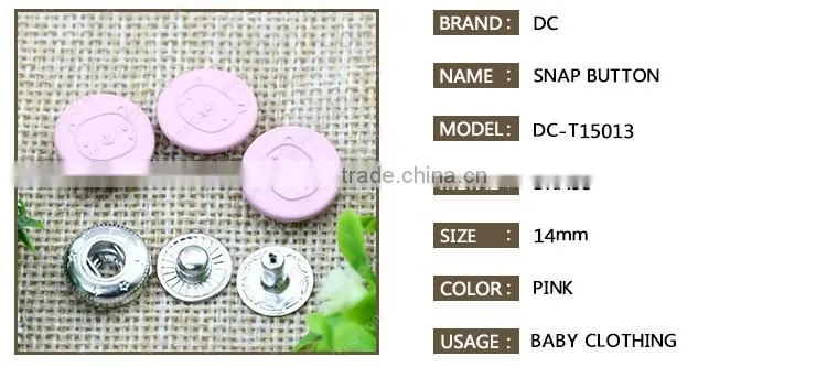 Oeko tex pink color snap button fasterner for baby clothing