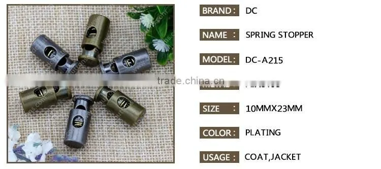 Factory supply plastic cord stopper with metal spring for garment