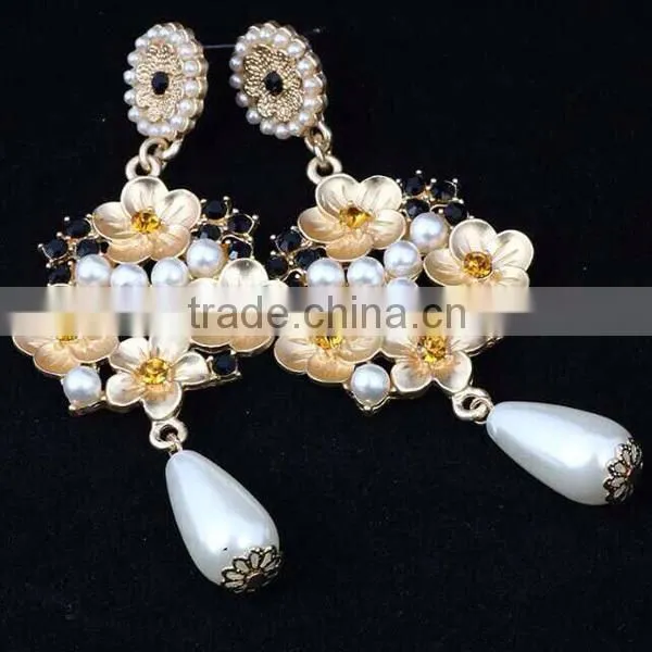 hanging indian flower tassel artificial pearl earrings