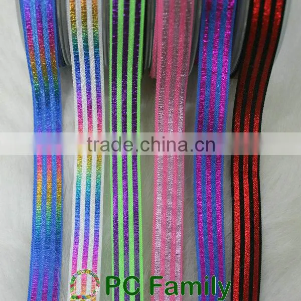 Eco-Friendly 5/8" foil strip printed high quality fold over elastic ribbon