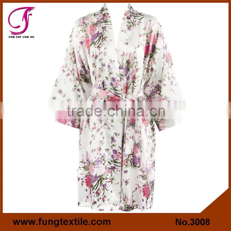 300803 Women Floral Satin Bath Robe