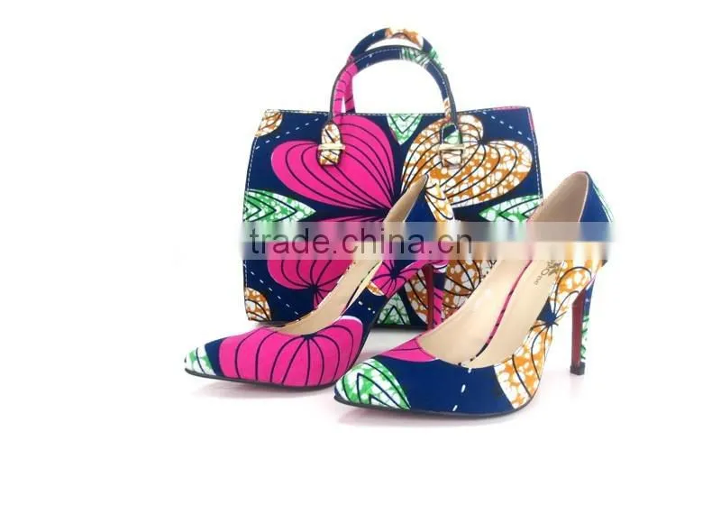2016 Top Fashion ankara fabric African Wax Shoes And Bags ladies shoes and matching bags african shoes and bag set