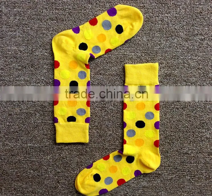Custom Happy Polka Dots Patterns Yellow Cotton Japanese Girl Winter Warm Socks