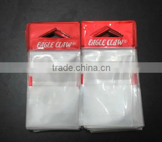 printed plastic opp bag with header card and adhesive flap for Eagle Claw fish hooks
