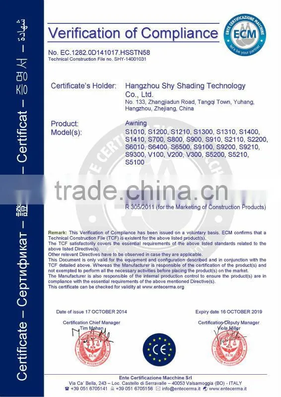 Non-Front Bar Promotional Retractable Awning