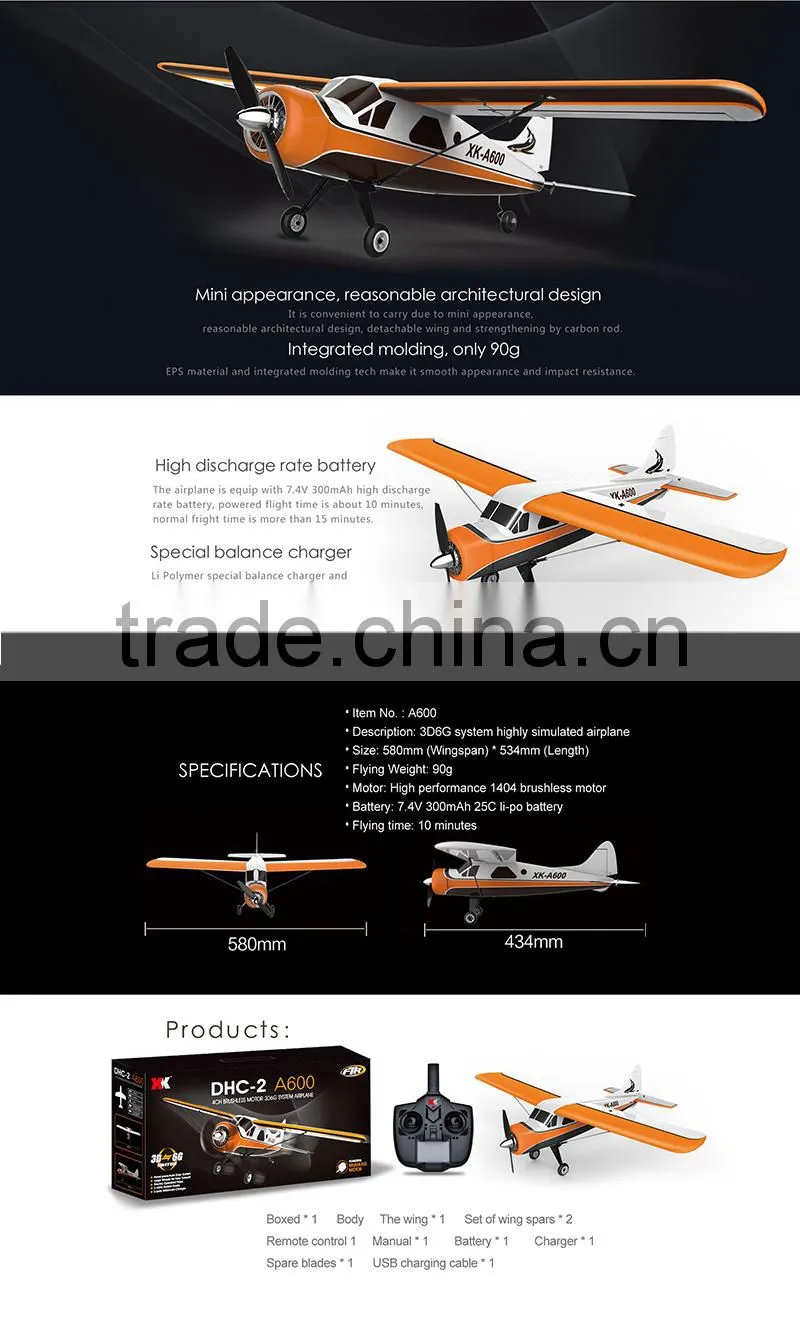 WLtoys Helicopter Toy Model XK A600 5CH 3D6G system brushless motor RC airplane compatible with FUTABA RTF
