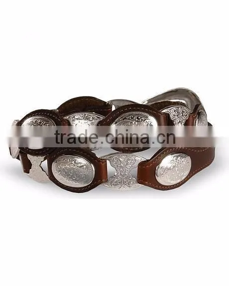 Western cowgirl belts silver-tone floral conchos & links concho link leather belt