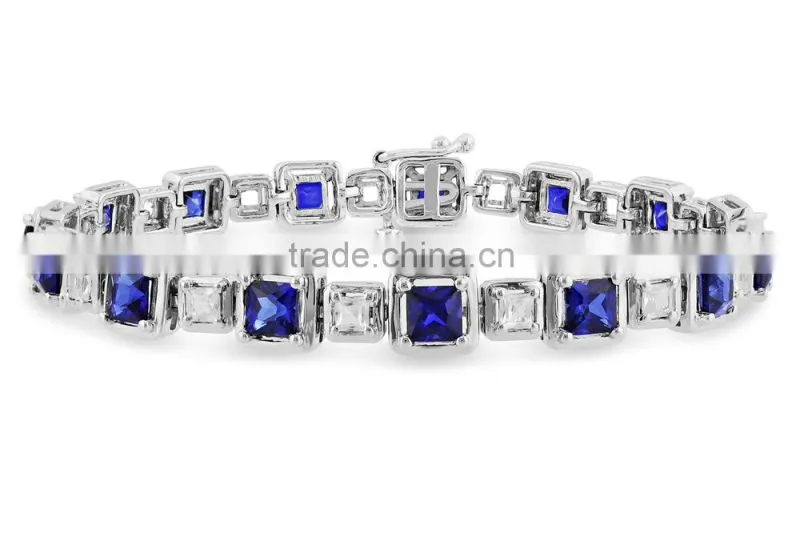 plata 925 cadenas para hombres, blue sapphire color CZ engagement ring silver