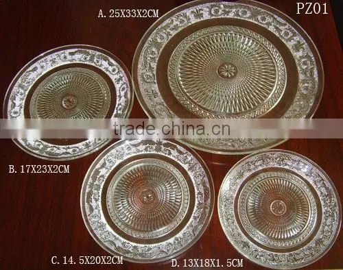 Party use embossed glass plat for fruit