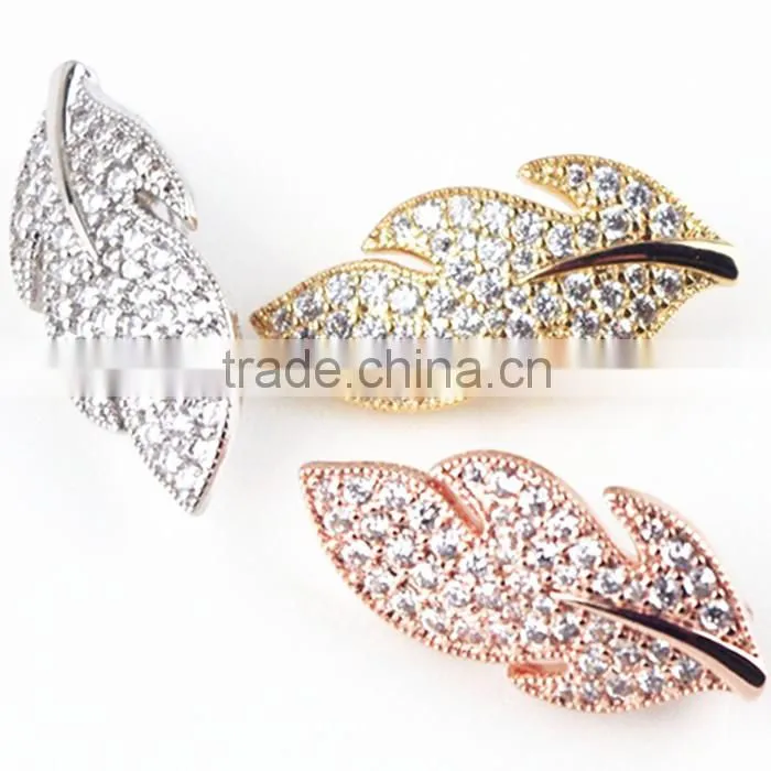 Leaf shape pendant silver pendant rhodium platting micro pave zircon pendant