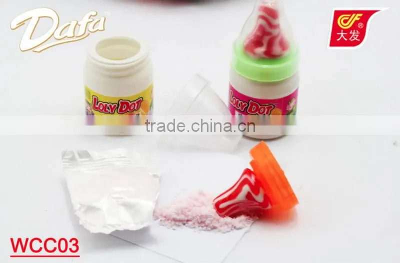 powder candy with lollipop in nipple bottle
