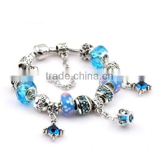 2016 DIY Blue Crystal Bead Charm Bracelets Jewelry
