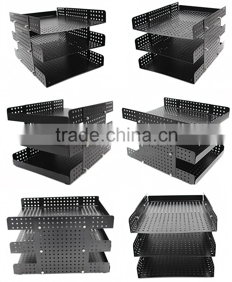 Factory custom made black color 3 tier large space metal mesh office desk file holder
