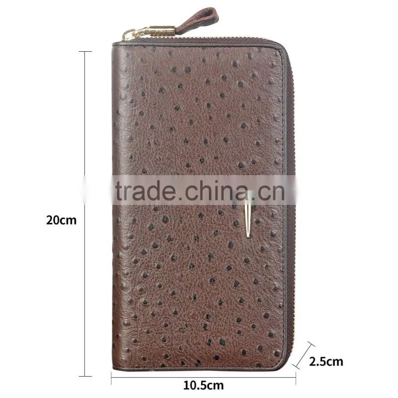 QIALINO Wholesale Zip Wallet Luxury Ostrich Leather for iphone case wallet handbag