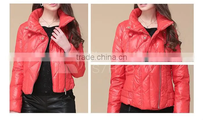 Lady's High Quality Short Style With Windproof Collar And Inclined Zipper Design Red Down Jacket/Women Jacket/Duck Down Jacket