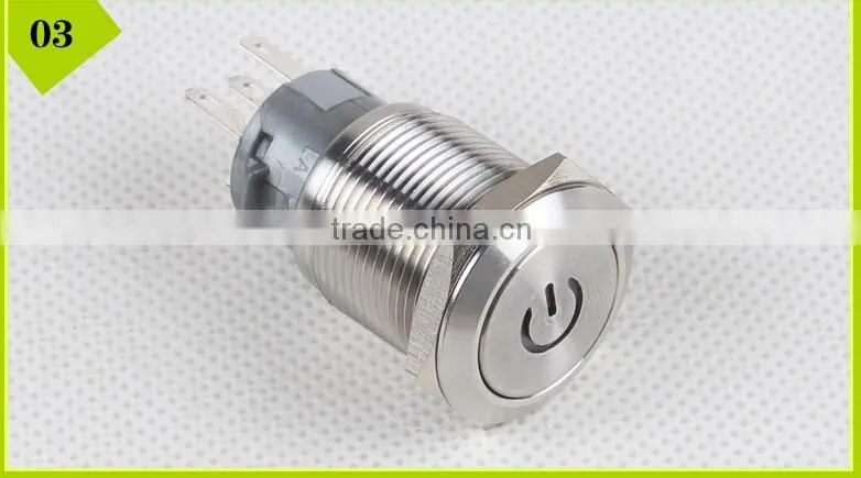 19mm Ring illuminated LED metal push button switch with wire