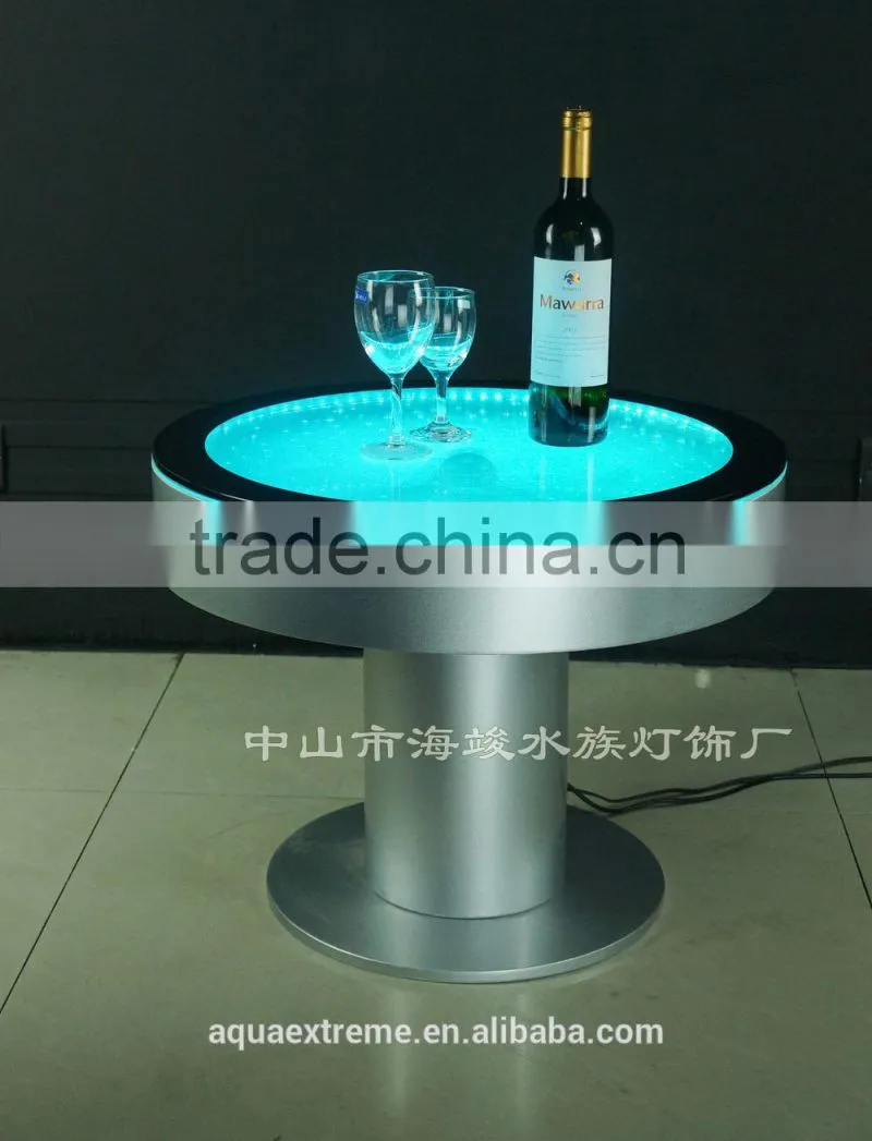 Beautiful battery driver Round Bar Table ,Fantastic LED light and water Bubble moving table