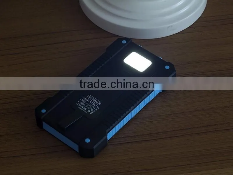 Waterproof 10000mah mini portable solar charger cell phone with camping light and compass