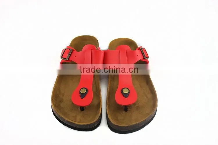 2015 red flip-flops cork outsole lady leather sandal shoes