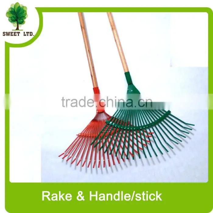 Hot sales plastic leaf rake heads / plastic rake with wooden stick