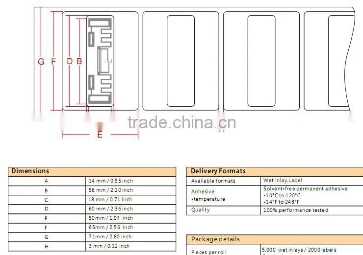 printable PET UHF Disposable passive rfid label for medical