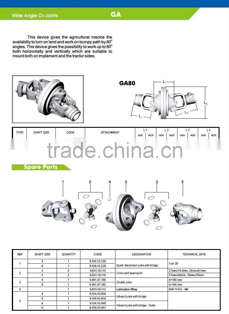 rotary tillers pto shaft with wide-angle joint