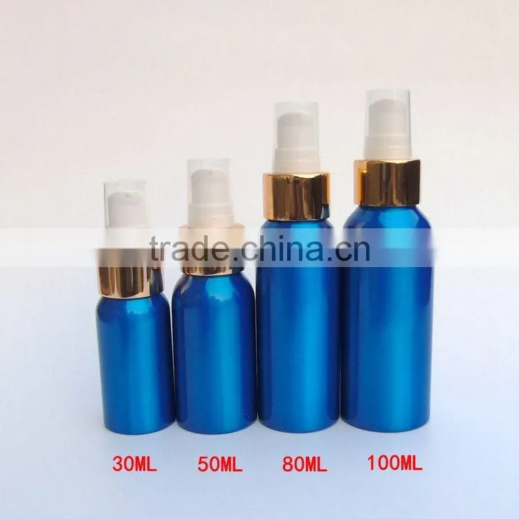Wholesale 20ml-300ml aluminum Cosmetic packaging lotion bottles aluminum pump bottles for skincare cream