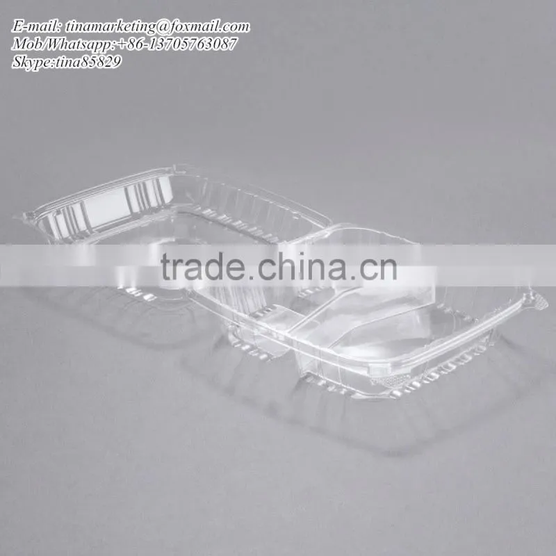 Clear Hinged BOPS Plastic Food Service Box Multi Compartment Clamshell Food Container