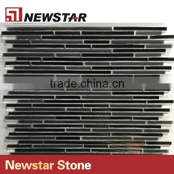 Newstar Black Random Strip Bamboo Tile Crystal Glass Bathroom Mosaic