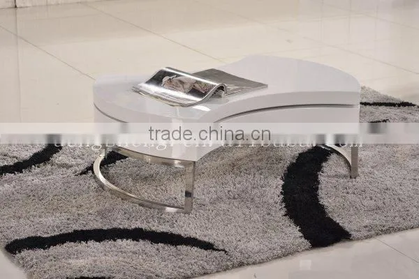 oval table Modern White High Gloss MDF Coffee Table With Chromed Steel